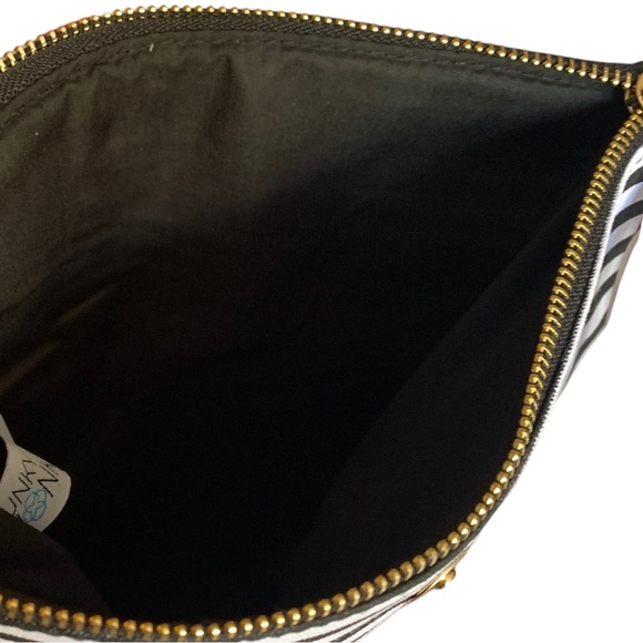 FUNKY MONKEY Classic Black & White Stripe Tassel Fold Over Clutch Handbag Purse - Picture 7 of 12